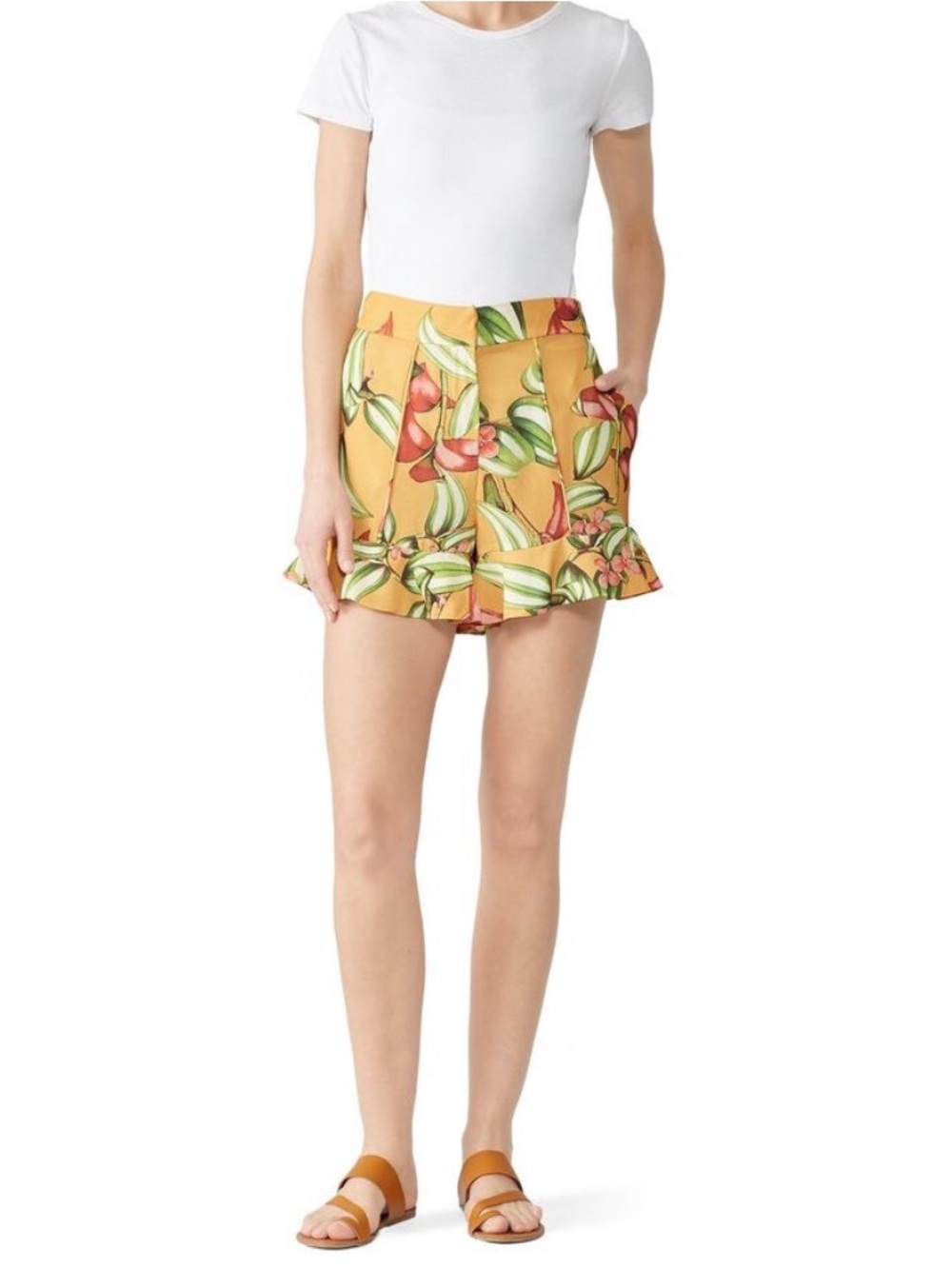 PatBO Zebrina Floral Ruffle Hem High Waist Shorts Size 10